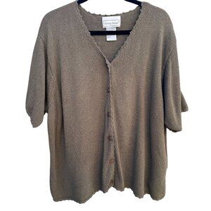 Fitting Image Vintage Womens Silk Blend V Neck Brown Knit Cardigan Sweater 3X